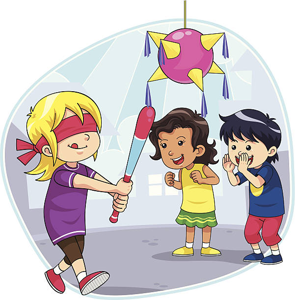 A Group Of Children Playing Hit The Pinata.